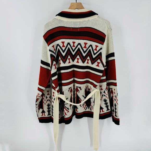 Dimensions Cardigan Sweater Large Belted Aztec Southwestern Knit Boho Wrap - Picture 2 of 6